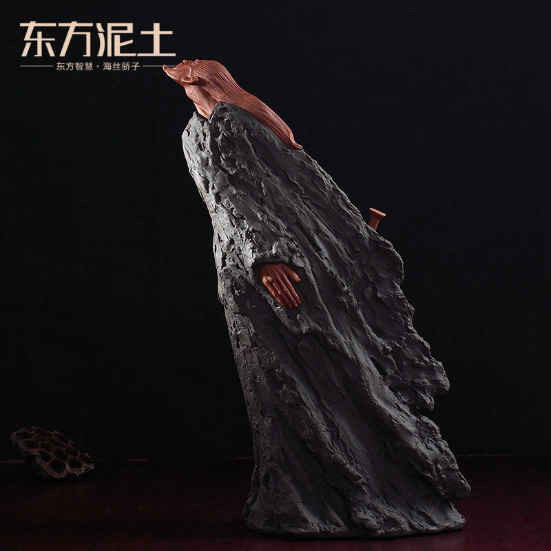 东方泥土 中式客厅禅意摆件紫砂古典人物雕塑艺术品/屈原问天