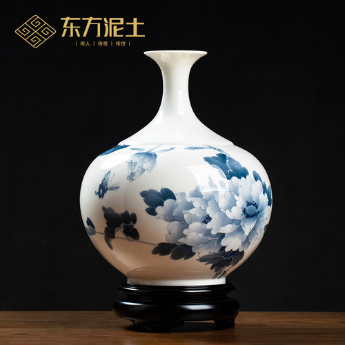 东方泥土陶瓷中式客厅电视柜花瓶