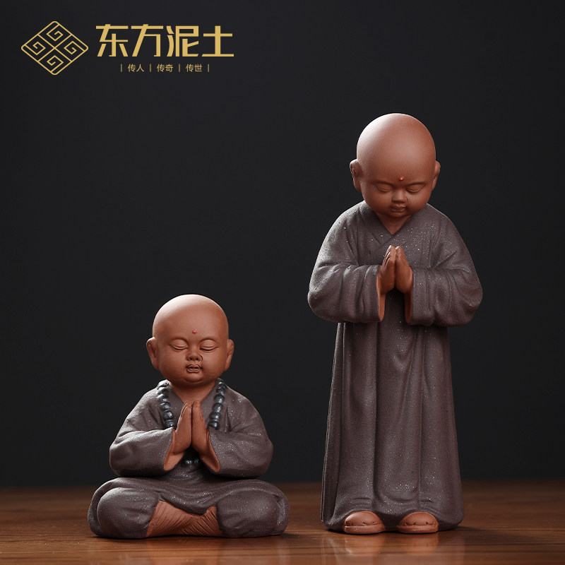 东方泥土禅心小和尚摆件