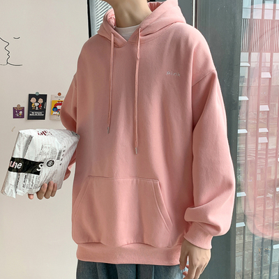 青少年粉色连帽卫衣男百搭