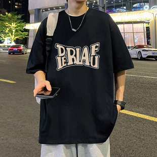 男生短袖t恤体桖纯棉大码青少年初中学生半截袖宽松夏季休闲上衣