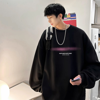 春秋季男士长袖纯棉卫衣无帽圆领青少年秋装内搭上衣服薄款不带帽