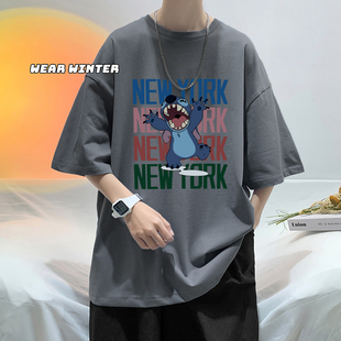 夏季男生短袖纯棉t恤薄款宽松青少年初中学生卡通半袖体恤衫上衣