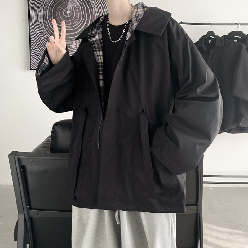 禁欲系男装外套男高级感轻奢冷淡风假两件夹克vibe风复古短款风衣