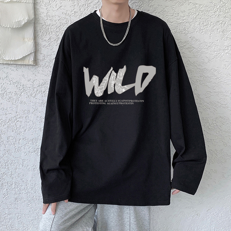 春夏季青少年男生长袖t恤男潮流潮牌初中高中学生t桖薄款纯棉大码