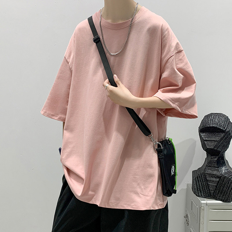 青少年男生粉色5分短袖t恤图片
