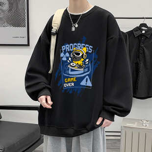 冬季加绒加厚青少年男生无帽卫衣男潮流不带帽初中学生上衣秋冬款