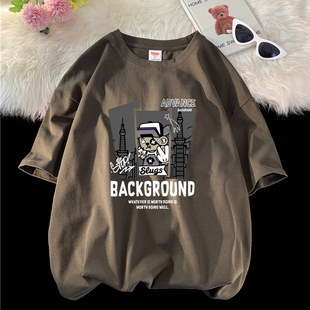 夏季青少年男生5分短袖t恤男潮牌潮流初中生高中学生纯棉大码百搭