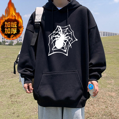 冬季男士连帽卫衣外套纯棉青少年高中生加绒加厚上衣秋冬款带帽衫