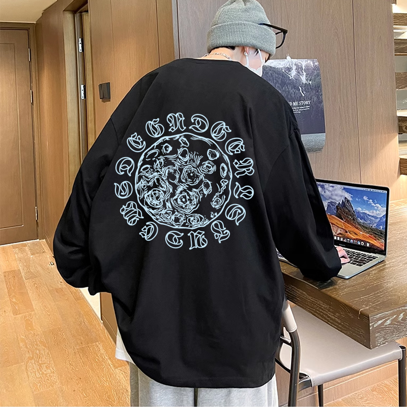 春秋季薄款男士长袖T恤纯棉宽松青少年学生内搭小衫夏季潮流男装