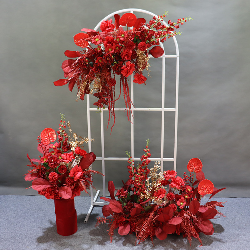 新款订婚婚庆小场景套系kt板路引花柱花点舞台仿真花橱窗花艺布置