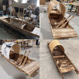 婚庆道具中式仿古乌篷船实木渔船木船婚礼现场装饰摆件仿古摄影