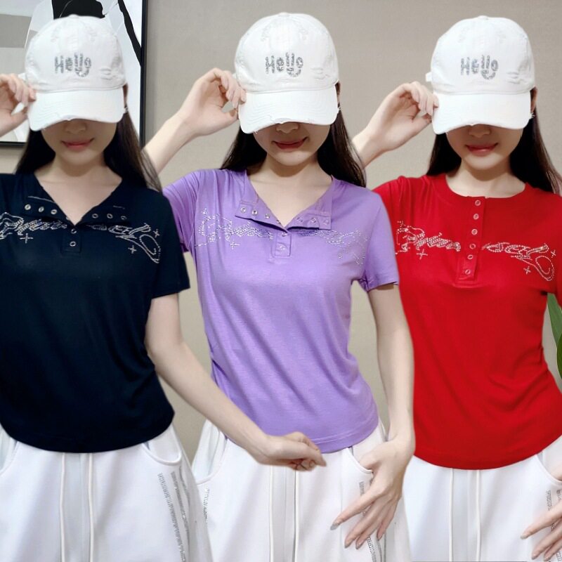 纤伽夏季新款广场舞服装烫钻上衣现代舞服装