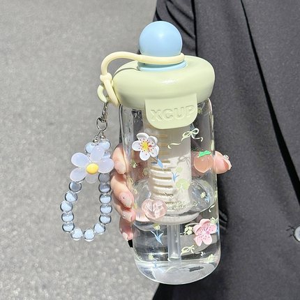 夏日多巴胺玻璃水杯女耐高温茶水分离泡茶杯学生大容量便携吸管杯