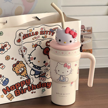 hellokitty保温杯大容量吸管冰霸杯高颜值水杯送女友生日礼物圣诞