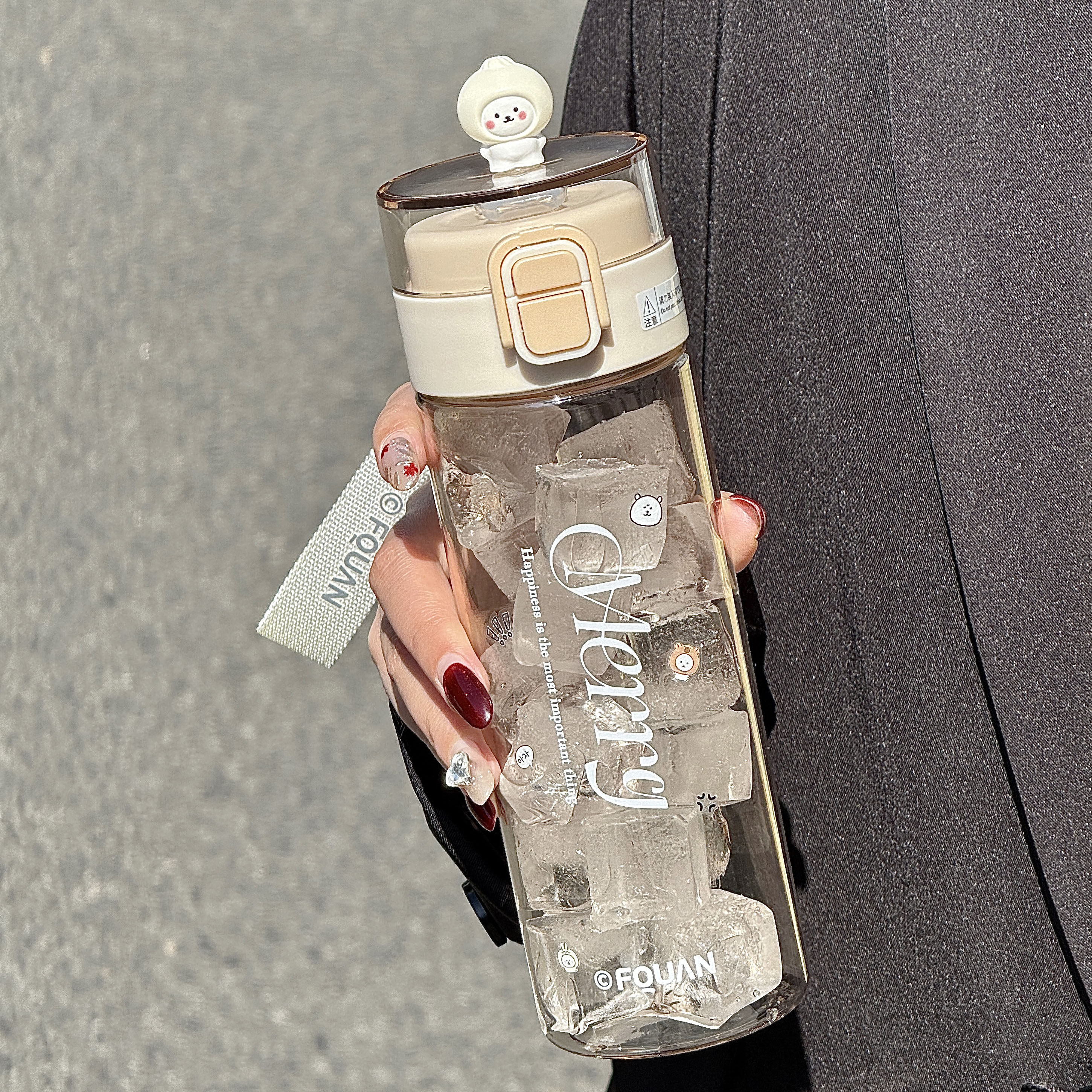 透明水杯夏日女生高颜值双饮杯带刻度学生上学专用运动便携吸管杯