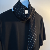 法式 百搭气质发带领巾女 轻奢黑白波点纯棉长条双层丝巾女2025新款