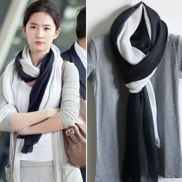 黑白基础素色春夏秋冬纯棉围巾明星同款渐变纯色男女防晒披肩保暖