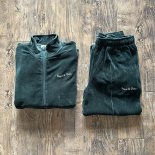 街头复古滑板潮牌MOPQ金丝绒户外宽松校服外套休闲裤 美式 原D新款