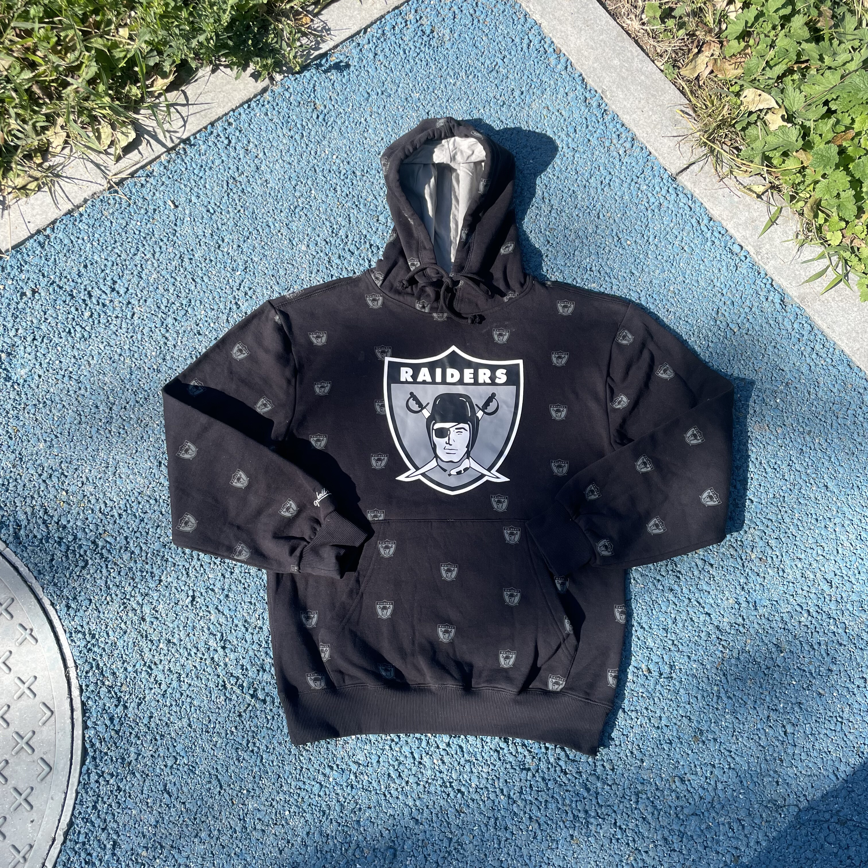 原D新款美式街头潮牌MN突袭者NFL水洗加绒复古宽松滑板帽衫卫衣