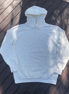 原D男新款美式滑板街头潮牌OB水洗棉加绒厚实宽松乳白色套头帽衫