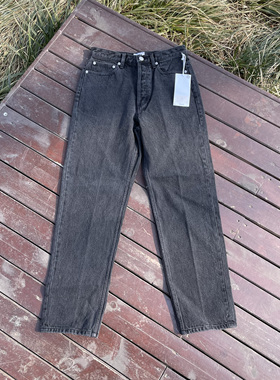 原D中性新款小码美式街头潮牌OB纯棉水洗黑色直筒牛仔休闲滑板裤