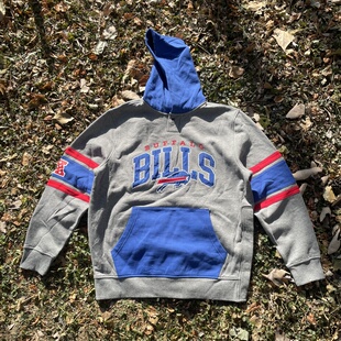 原D新款美式街头潮牌布法罗比尔队水洗加绒复古宽松帽衫连帽卫衣