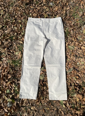 原D新款美式街头潮牌QG纯棉水洗加绒复古宽松滑板工装长裤乳白色