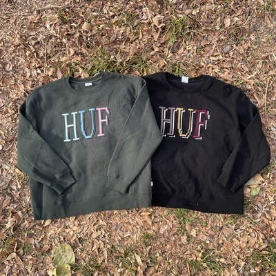 原D新款美式街头潮牌HF复合棉水洗加绒复古宽松滑板卫衣圆领套头