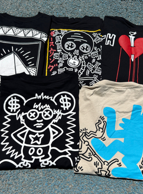 原D新款美式街头潮牌SP联名Keith Haring纯棉水洗宽松短袖T恤复古