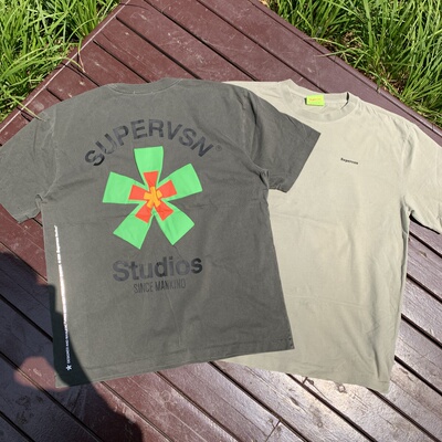 原D男新款美式街头潮牌SPVN纯棉水洗复古印花宽松滑板短袖T恤