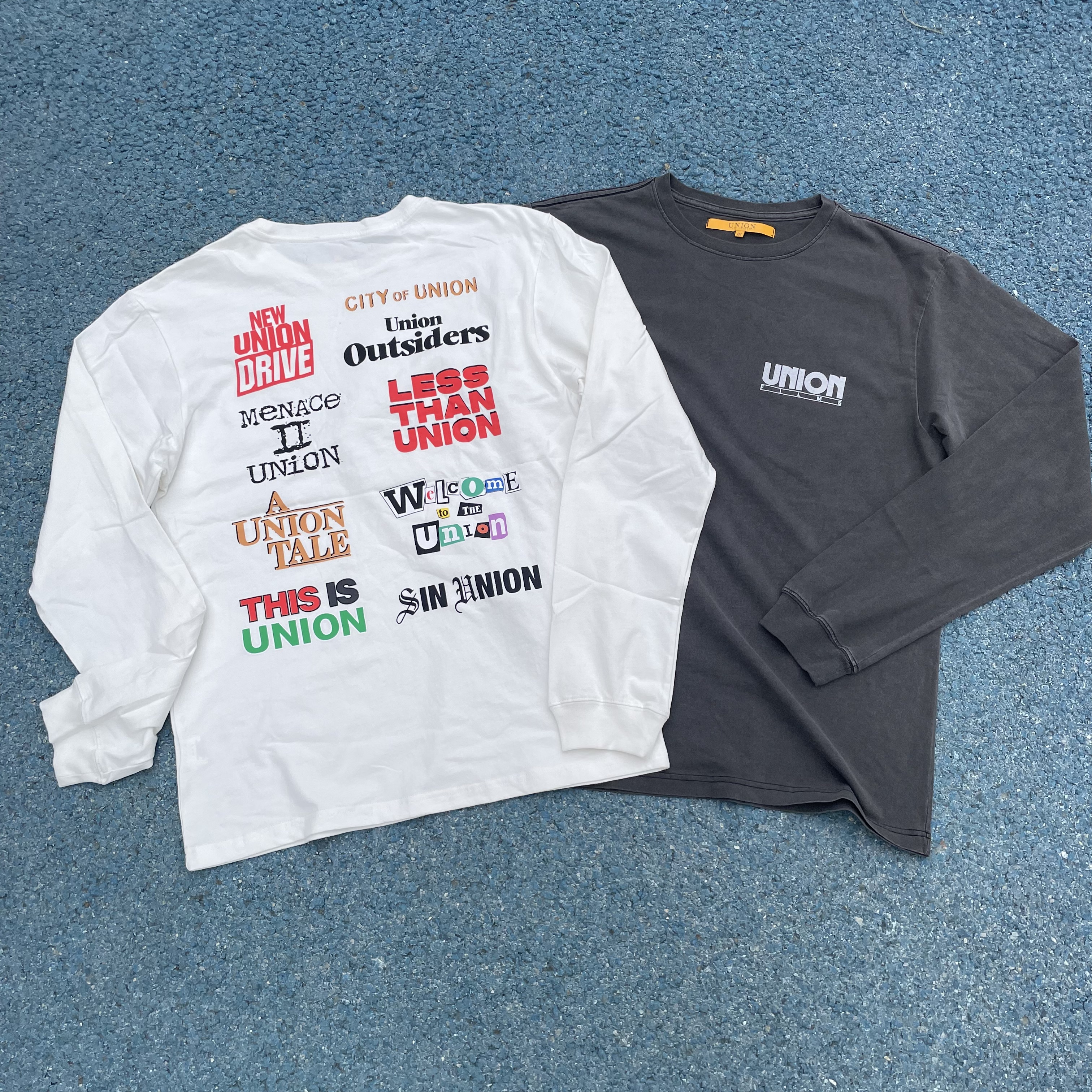 原D男新款美式街头潮牌UNLA纯棉水洗复古印花宽松滑板长袖T恤