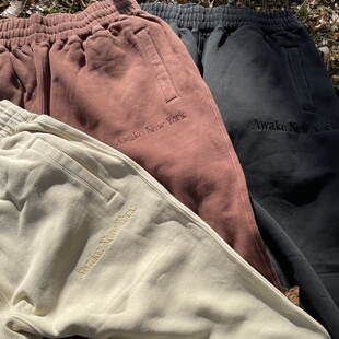 原D新款美式街头潮牌AWKNY纯棉水洗加绒复古宽松卫裤敞口九分裤