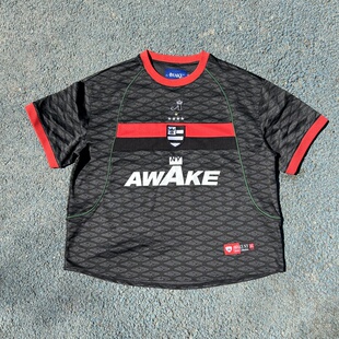 原D新款美式街头滑板潮牌AWKNY复古Blockcore宽松运动球衣短袖T恤