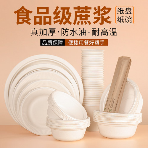 一次性碗筷套装家用纸盘纸碗野餐餐具可降解盘子筷子食品级餐盘 - 封面