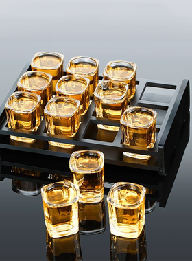 玻璃白酒杯套装6个烈酒杯12只装托盘家用洋酒杯小号一口杯二两杯