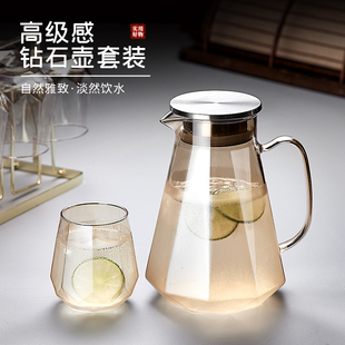 凉白开水杯玻璃耐高温水壶泡凉茶瓶子扎壶 冷水壶家用高颜值客厅装