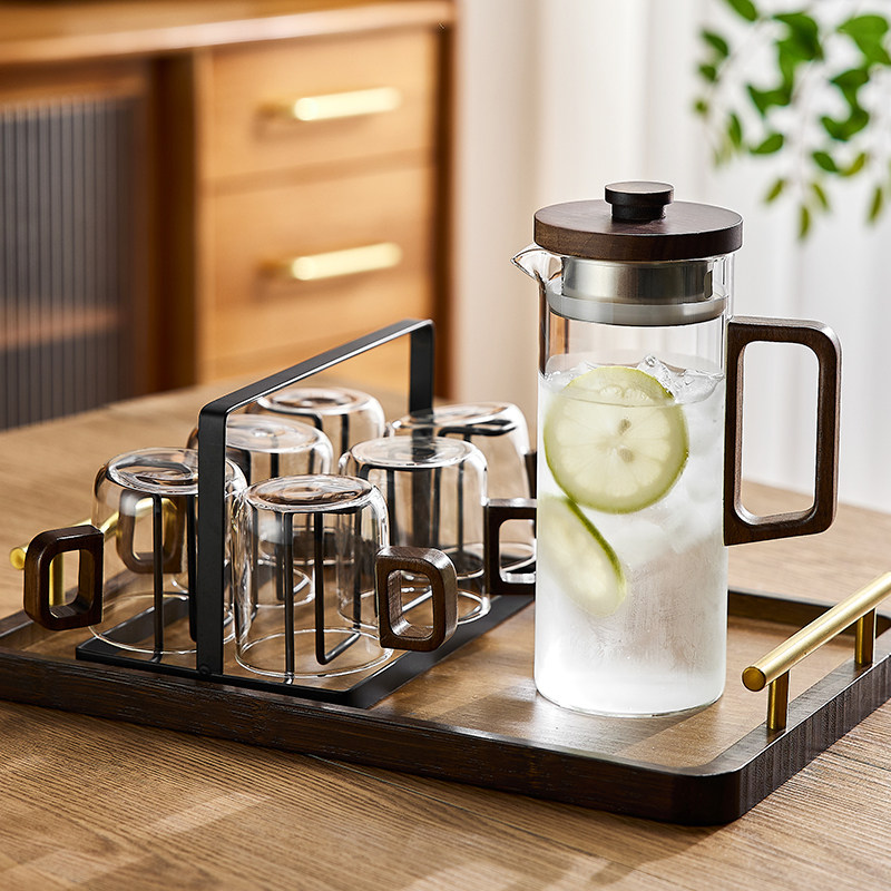 新中式玻璃杯套装家用客厅耐高温水杯大容量待客喝水杯子木柄茶杯,餐饮具,玻璃杯,淘宝优惠券,粉丝福利购,淘宝优惠卷