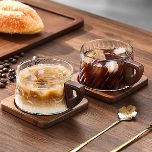 咖啡玻璃杯子 高档下午茶耐高温高颜值拿铁冰美式 日式 咖啡杯碟套装