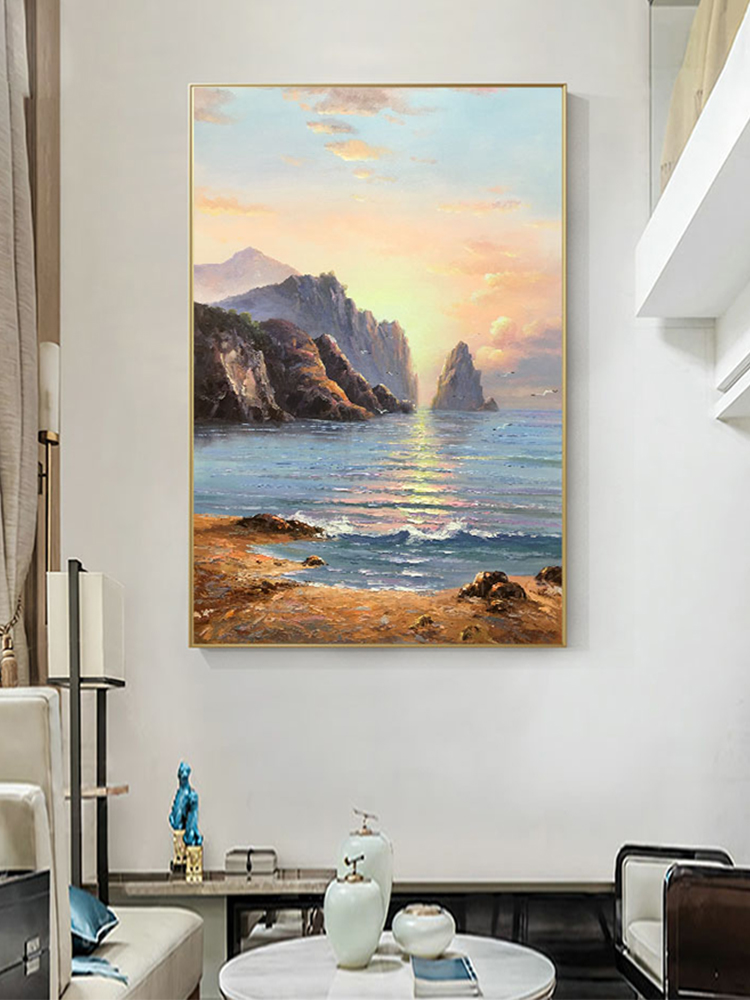 纯微喷晶瓷别墅玄关山水挂画客厅新中式壁画办公室风景装饰画竖版图片