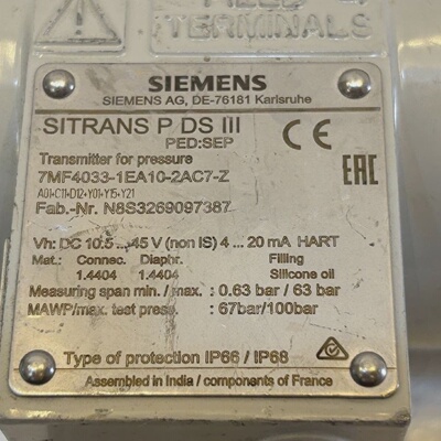 西门子7MF40331BA102AC7Z压力变送器SITRANSPDSIII