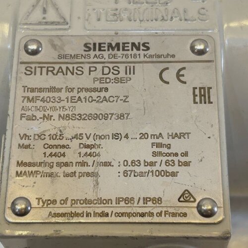 Transmetteur De Pression SIEMENS 7MF40331BA102AC7Z SITRANS P