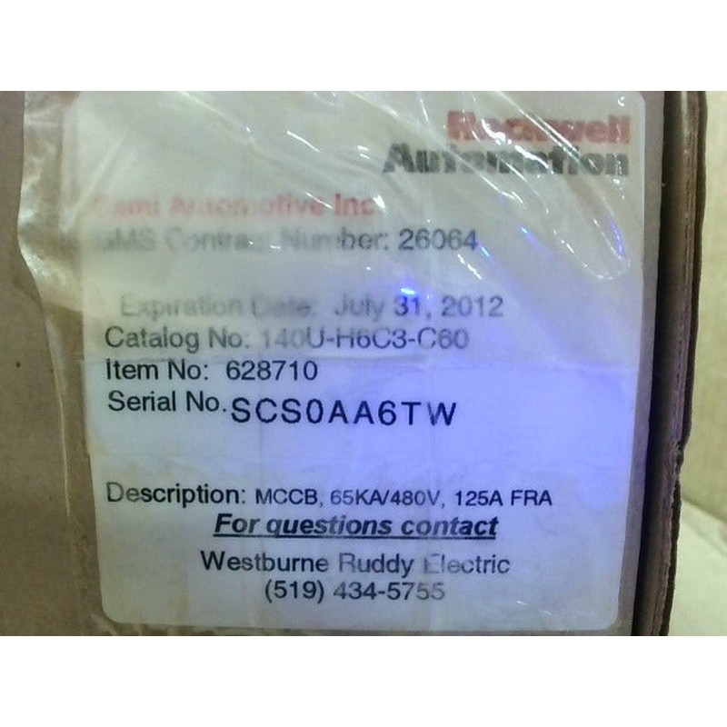 Allen Bradley 140U-H6C3-C60 60A Disyuntor 3P H-Frame Ff T -