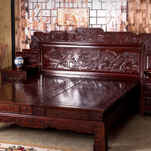 巴里黄檀双人床大床床头柜三件套红木家具组合仿古中式 1.8米雕花