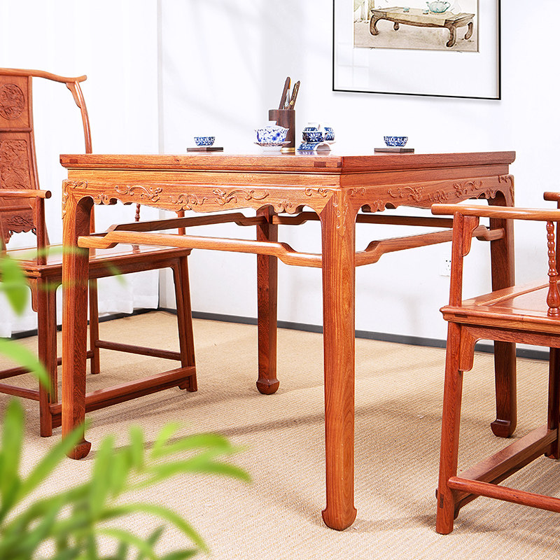 螭龙纹方桌中式餐厅缅甸花梨红木餐桌休闲桌掼蛋桌家具,住宅家具,实木餐桌,淘宝优惠券,粉丝福利购,淘宝优惠卷