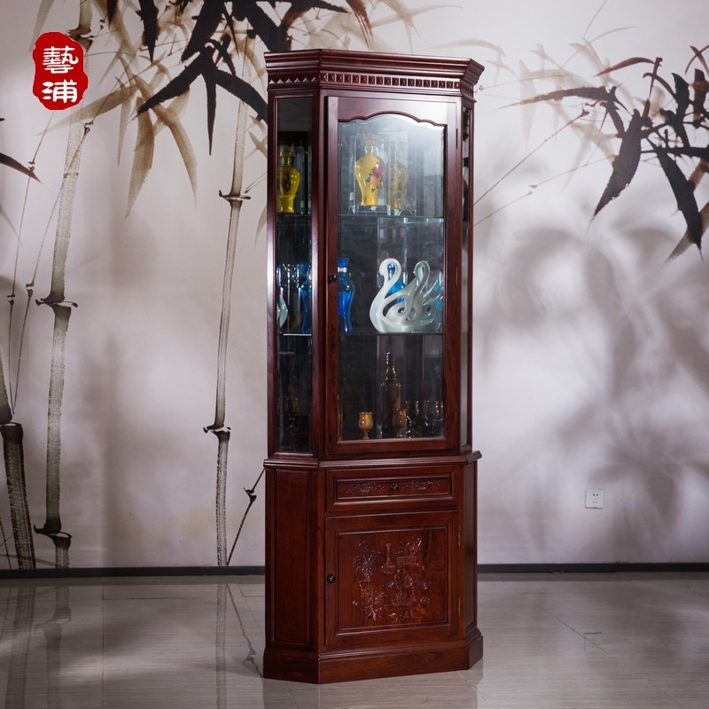 新中式明清古典红木家具角柜玻璃酒柜转角墙角三角柜实木拐角储物