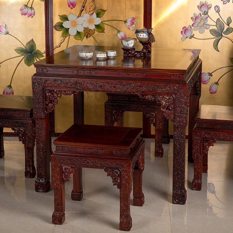 明清新中式风古典酸枝木餐桌椅