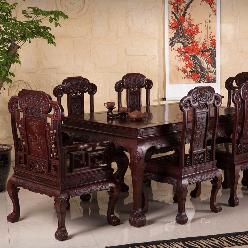 明清古典风组合餐桌椅红木家具
