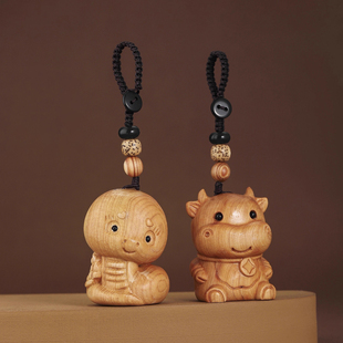 檀木十二生肖汽车钥匙扣鼠牛虎兔龙蛇马羊猴鸡狗猪本命年包包挂件