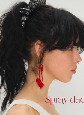 定制韩国ian郑伊安同款水晶爱心樱桃串珠辣妹耳环千禧可爱耳坠